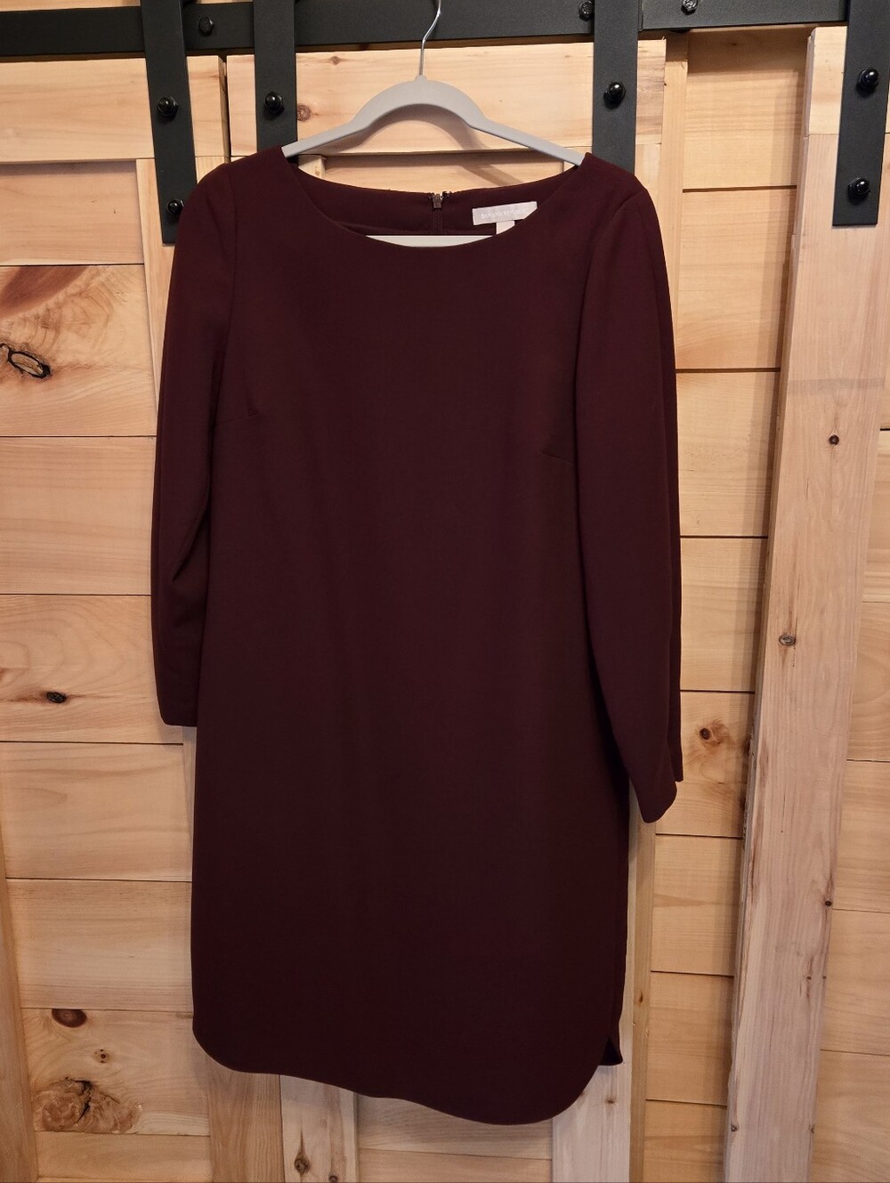 Banana Republic Burgundy Long-Sleeve Shift Dress Unique Hemline And Sleeves